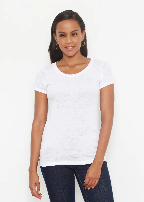 women's tops for those who want to show off their figure in a flattering wayNatural White (5555) ~ Signature Short Sleeve Scoop Shirt