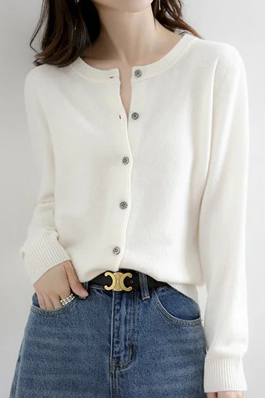 Casual SweatersRound Neck Wool Knit Cardigan - 12 Colors Available