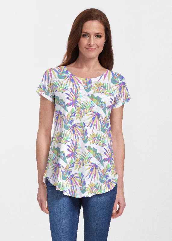 women's tops for mixing and matching with different bottomsFlat Tropical Multi (7617) ~ Signature Short Sleeve Scoop Neck Flowy Tunic