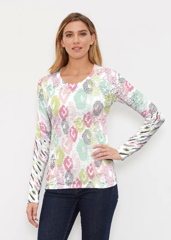 women's tops for maximalist fashion loversAbstract Pastel Ikat (7813) ~ Thermal Long Sleeve Crew Shirt