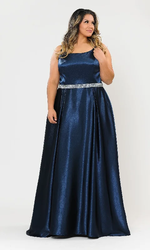 prom dresses for curve-hugging figuresSleeveless Plus-Size Long Belted Prom Dress W1010