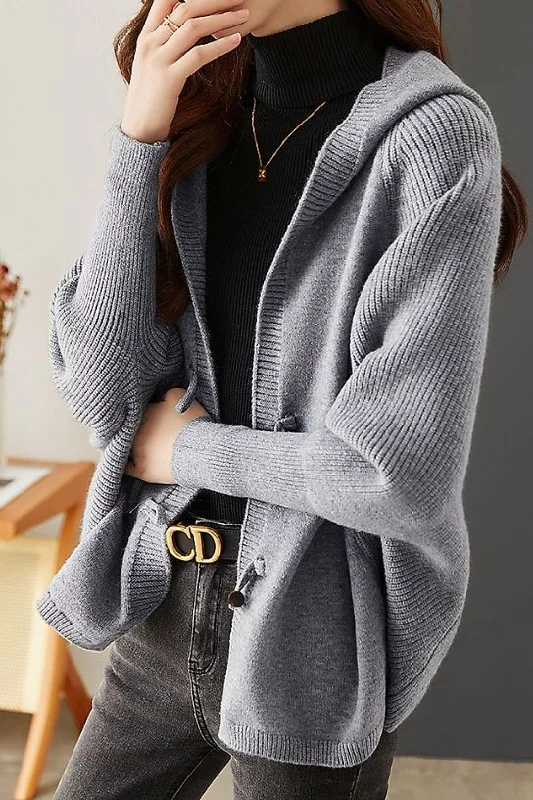 Knitted Crewneck SweatersVersatile Knitted Hooded Cardigan Coat