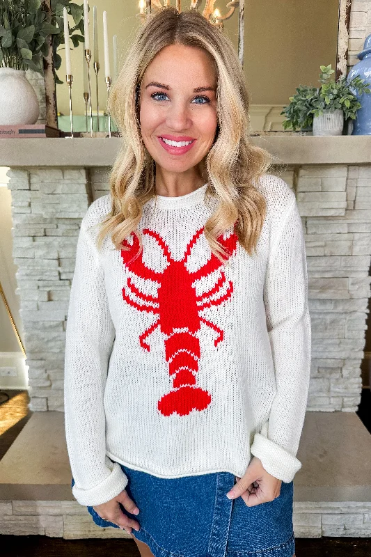 Colorful Comfortable Casual SweatersYou're My Lobster Ivory Knit Sweater