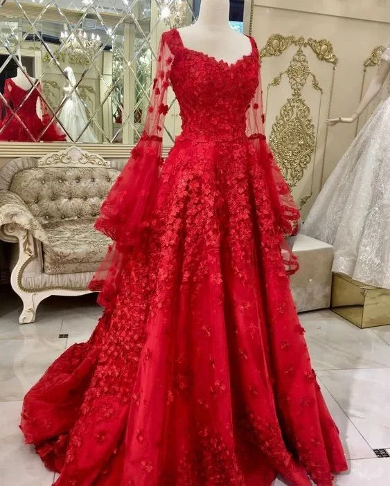 affordable prom dressesA-line red tulle and lace appliqued long plus size formal dress prom dress Y7048