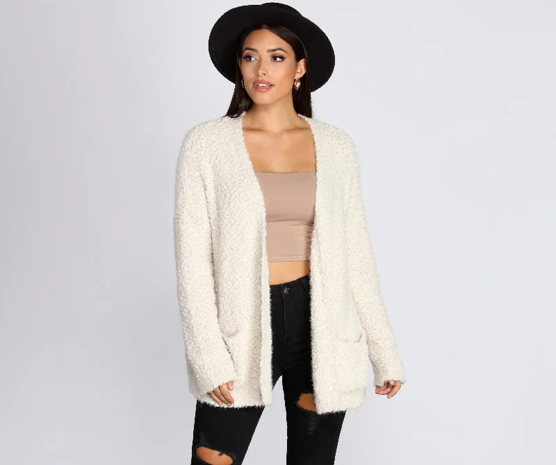 Cashmere SweatersPopcorn Knit Long Cardigan