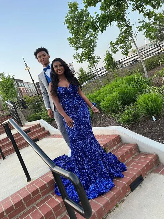 prom dresses with lace appliquésRoyal Blue Sequins Mermaid Prom Dress,Royal Blue Evening Dress Y6132