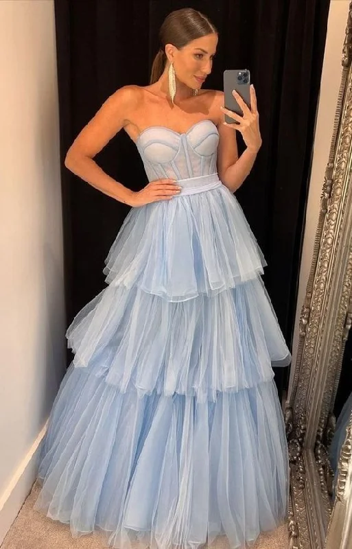 bespoke prom dressesSexy Tulle Sweetheart V-Neck A-Line Long Prom Dress Y7046