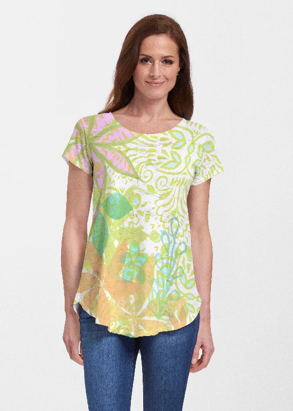 women's tops with floral printsKauai Lime (2301) ~ Signature Short Sleeve Scoop Neck Flowy Tunic