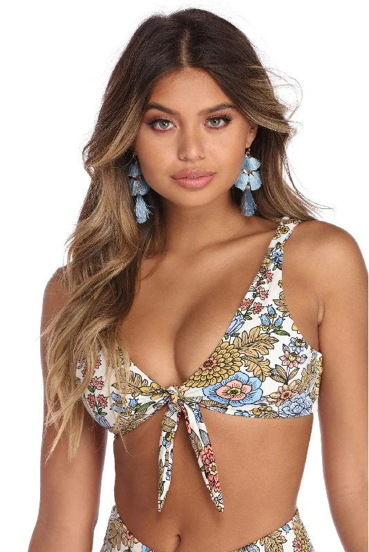 women's tops for those who want to make a fashion statementCream Floral Animation Bikini Top