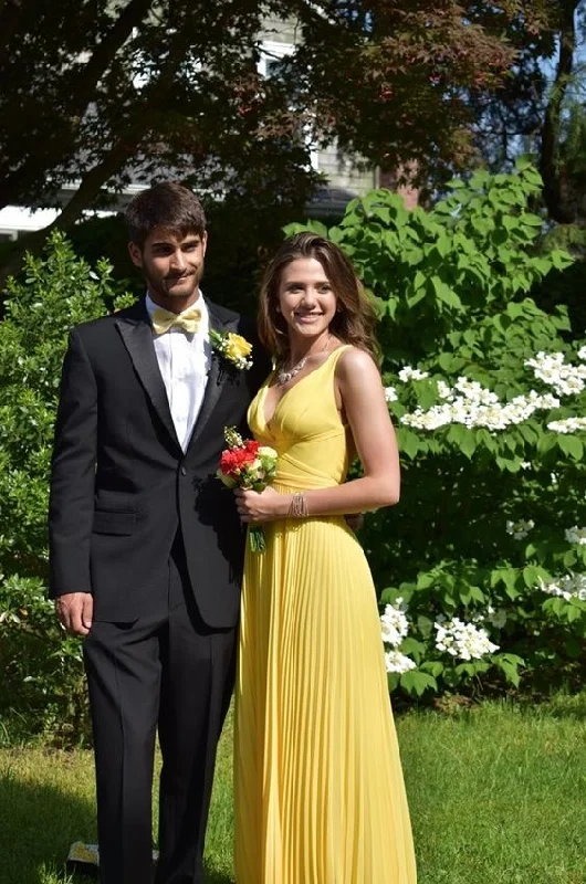 A-line prom dressesYellow V Neck Prom Dress,Yellow A-line Graduation Dress Y7308