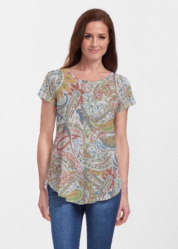 women's tops with lace-up frontsProvincial Paisley (7678) ~ Signature Short Sleeve Scoop Neck Flowy Tunic