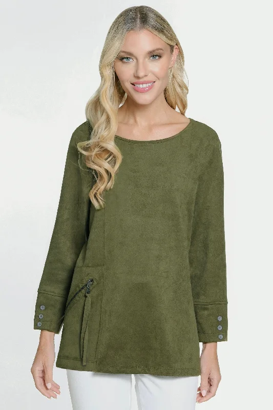 women's tops for those who want to create outfits that are both unique and memorableSueded Brushed Knit Tunic - Olive