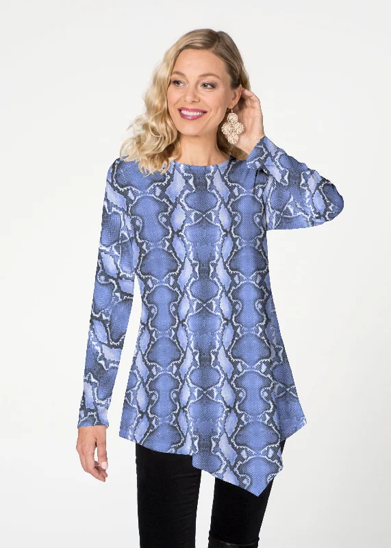 women's tops that offer a perfect blend of style, comfort, and affordabilityPython Blue (7275) ~ Asymmetrical French Terry Tunic