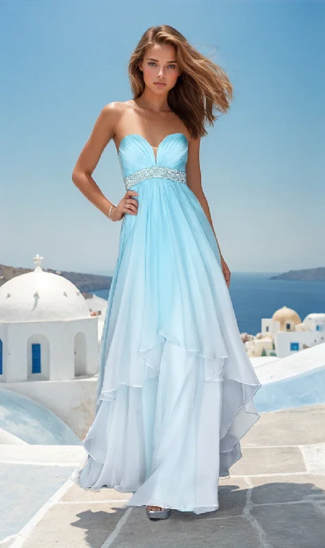 prom dresses with detachable sleevesLa Femme Pleated Ombre Chiffon Prom Dress 20005