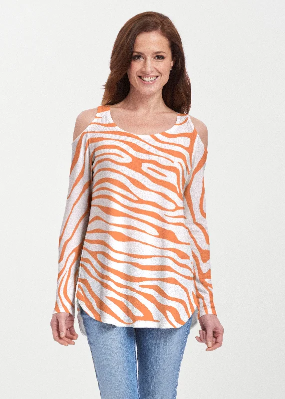 three-quarter sleeve women's topsZebra Orange (7042) ~ Butterknit Cold Shoulder Tunic