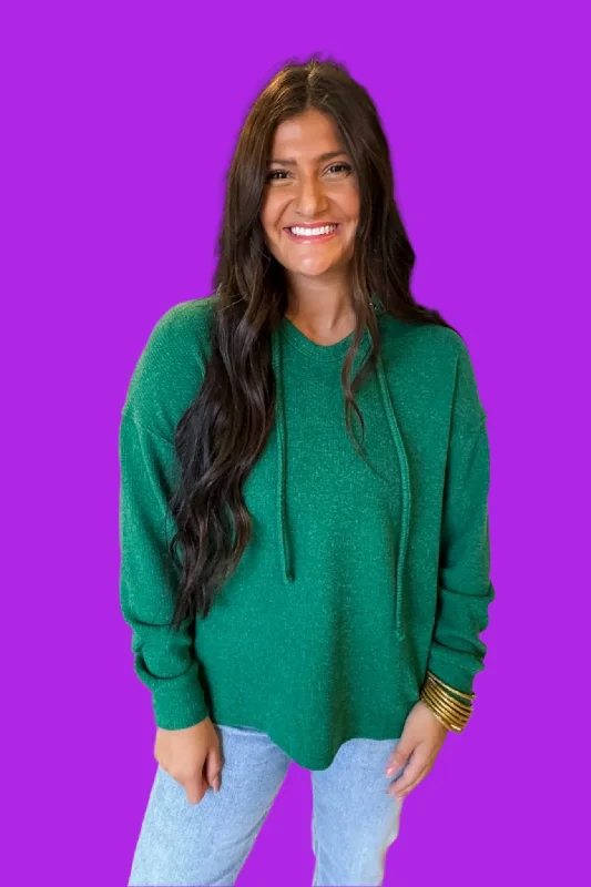 Oversized Cardigan SweatersSoft Throw On & Go Green Knit Hooded Sweater