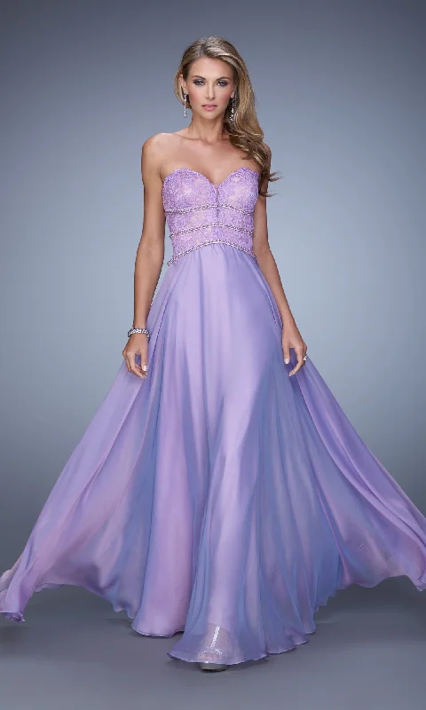 prom dresses with detachable sleevesLace-Bodice La Femme Chiffon Prom Dress 20743