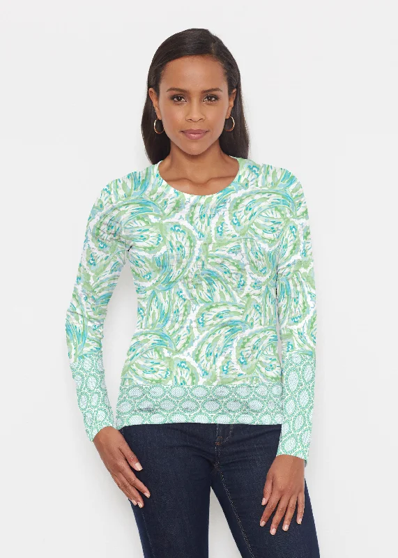 women's tops for those who want to stay warm and stylish during colder weatherCoastal Paisley Lace Green (7690) ~ Signature Long Sleeve Crew Shirt