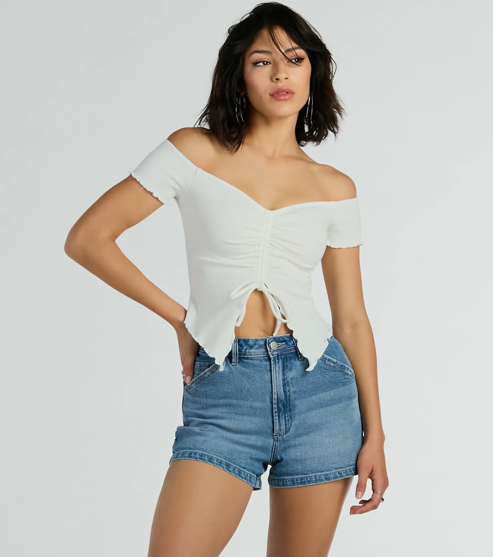 women's tops for those who prefer classic over trendy stylesCLEARANCE - Heat Wave Off-The-Shoulder Crop Top