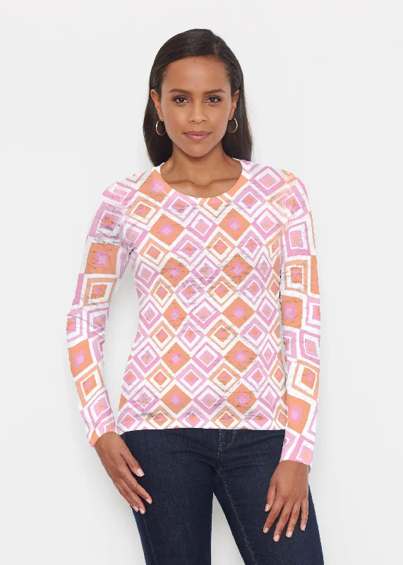 women's tops with sequin embellishmentsCubed Pink (7809) ~ Signature Long Sleeve Crew Shirt