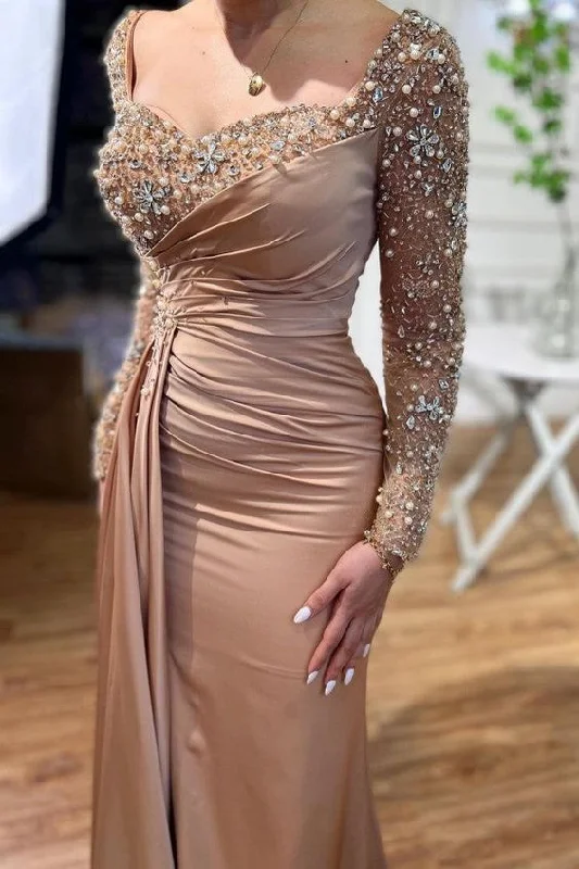 prom dresses for fallBeautiful Long Mermaid Beading Prom Dress With Long Sleeves Y6604