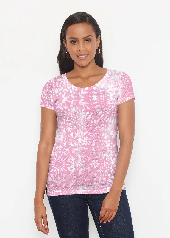 women's tops for those who want to create outfits that reflect their personal style and sense of fashionDual Medallion Pink (13461) ~ Signature Short Sleeve Scoop Shirt