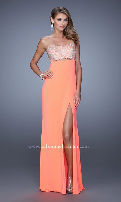 prom dresses with beaded accentsLong Strapless Open-Back Prom Dress by La Femme