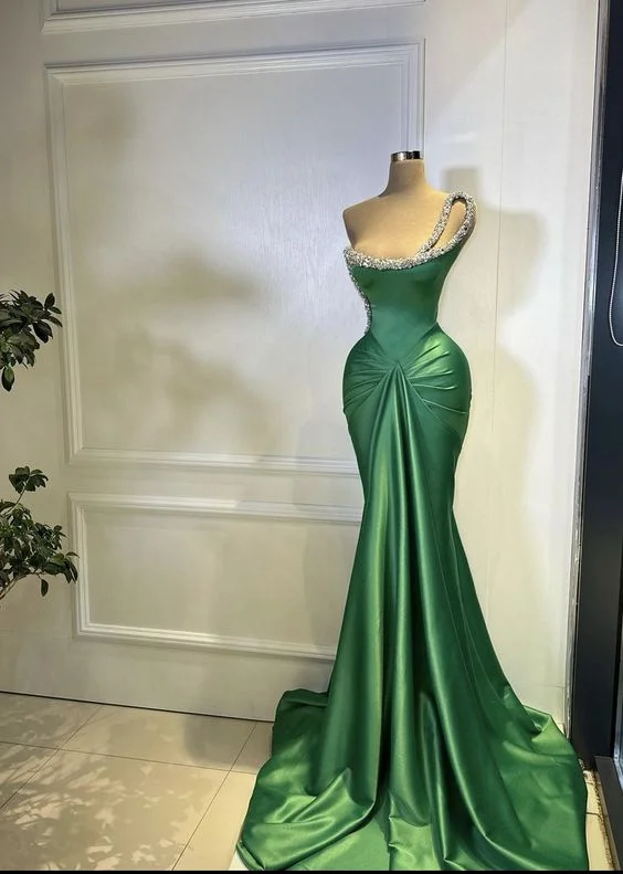 prom dresses with detachable sleevesEmerald Green Mermaid Prom Dress,Charming Emerald Green Evening Dress Y6435