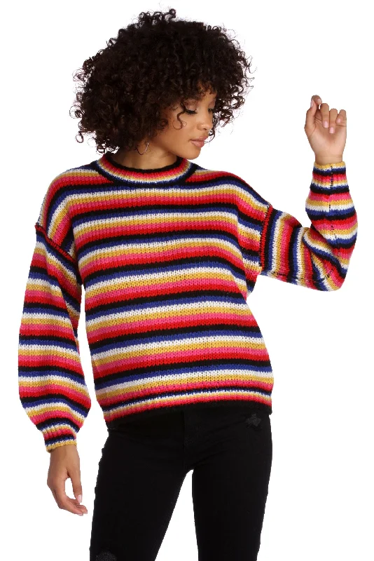 women's tops for glamorous eveningsColor Blast Striped Pullover Sweater