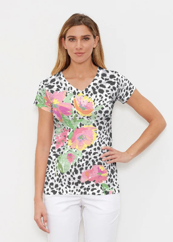 women's tops for those who love to mix and match prints and patternsSpring Leopard (14225) ~ Signature Cap Sleeve V-Neck Shirt