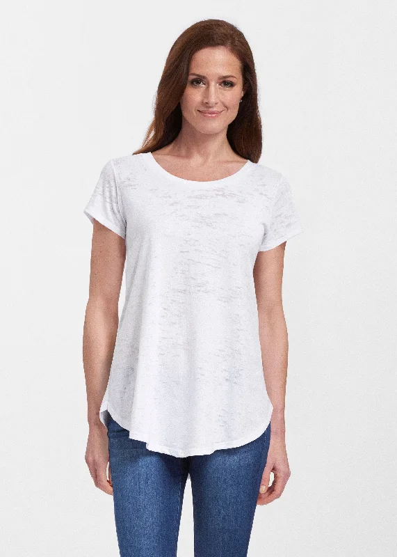 women's stylish topsNatural White (5555) ~ Signature Short Sleeve Scoop Neck Flowy Tunic