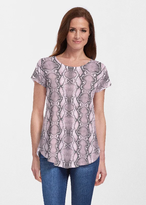 women's tops for those who love to mix and match prints and patternsPython Blush (7273) ~ Signature Short Sleeve Scoop Neck Flowy Tunic