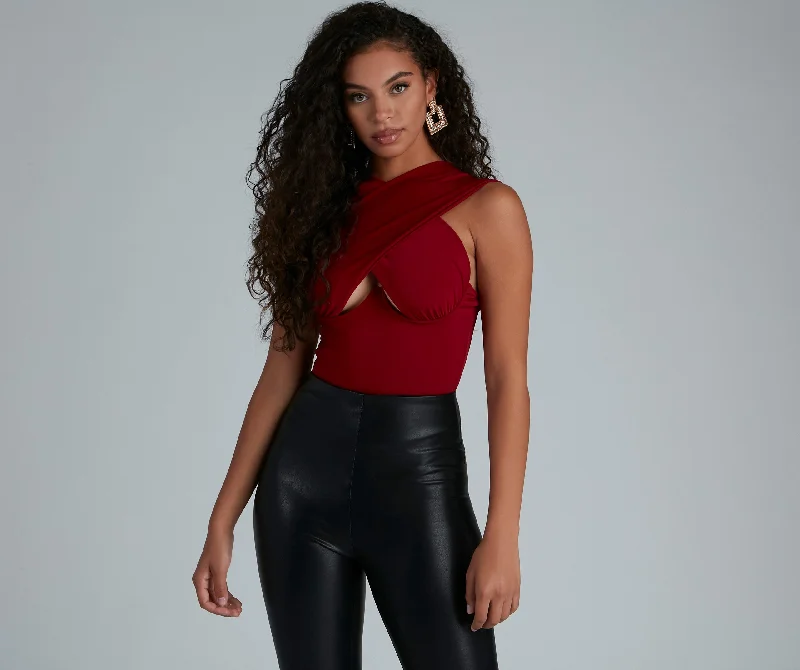 women's tops for those who want to wear versatile pieces that can be dressed up or downStop And Stun Underwire Halter Bodysuit