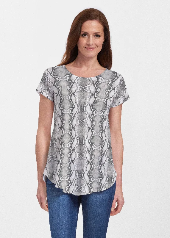 women's tops for those who want to add a personal touch to their wardrobe with unique and one-of-a-kind piecesPython Silver (7272) ~ Signature Short Sleeve Scoop Neck Flowy Tunic