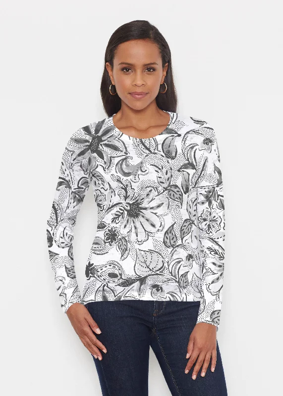 women's tops for those who love to dress up their casual looks with stylish topsBaltic Watercolor Black (7697) ~ Signature Long Sleeve Crew Shirt