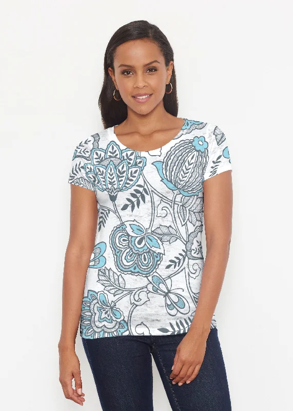 women's tops for those who love bold and vibrant colorsNamaste Floral (13366) ~ Signature Short Sleeve Scoop Shirt