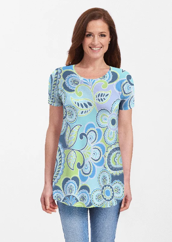 women's tops for those who prefer classic over trendy stylesPop Paisley Blue (13233) ~ Butterknit Short Sleeve Tunic