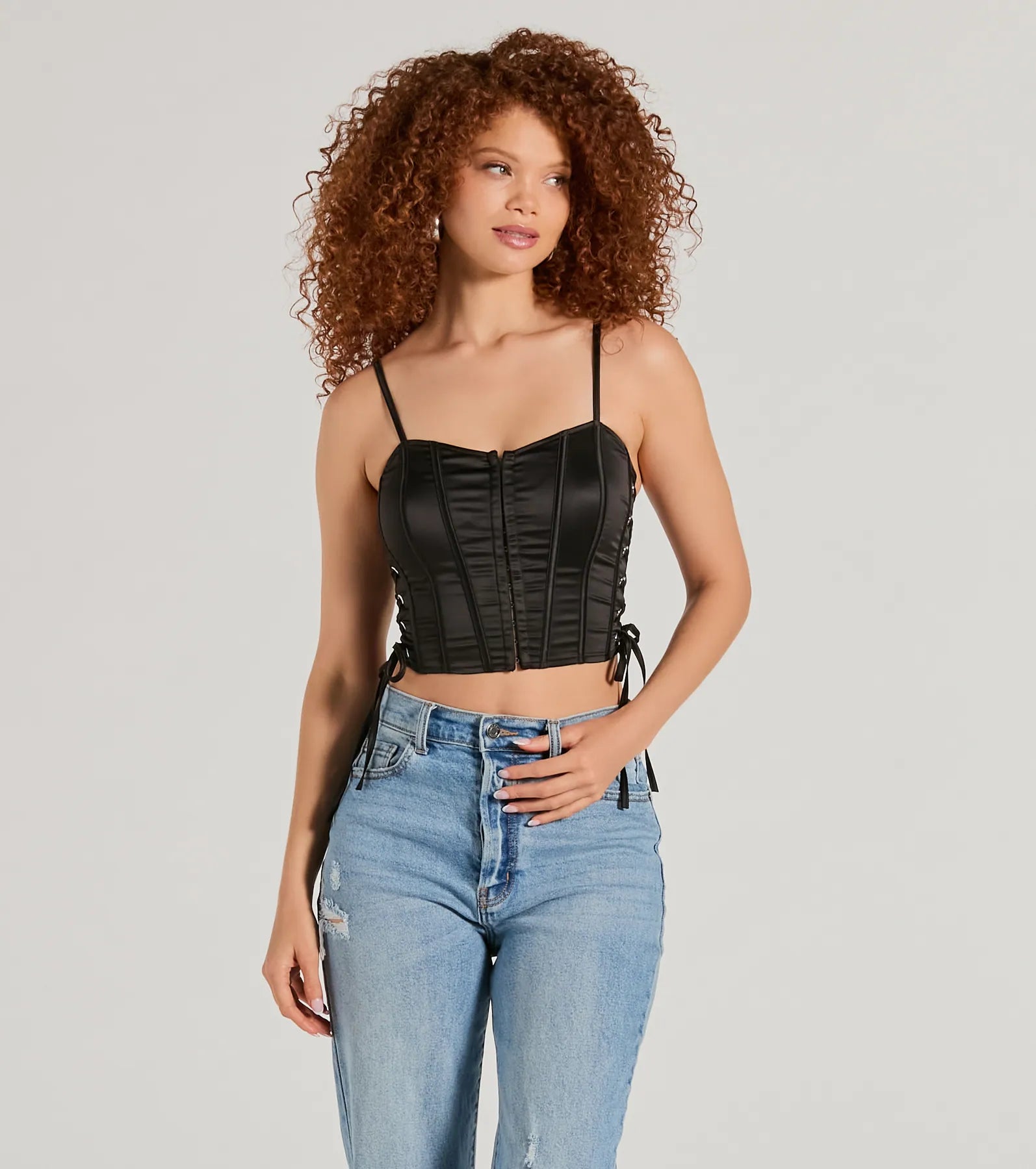 women's tops made from cottonLove It Lace-Up Satin Cropped Corset Top