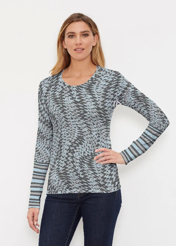 women's tops with geometric patternsTextured Tracks Black (7720) ~ Thermal Long Sleeve Crew Shirt