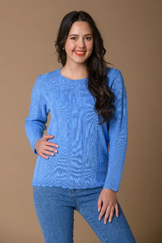 Knitted SweatersRib and Pointelle Sweater - Blue