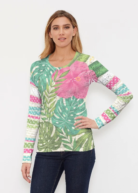 women's tops for maximalist fashion loversWild Begonia (13489) ~ Thermal Long Sleeve Crew Shirt