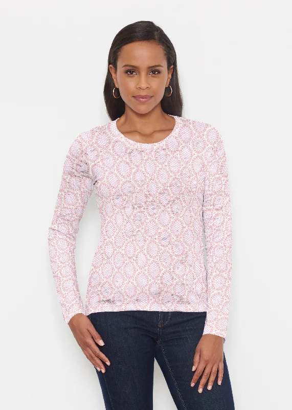 women's tops with flutter sleevesCoastal Lace Pink (7757) ~ Signature Long Sleeve Crew Shirt