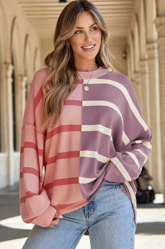 Retro Stylish Flannel SweatersStriped Colorblock Drop Shoulder Sweater