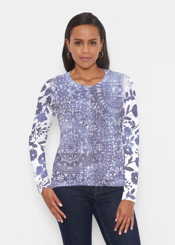 women's tops for picnics in the parkMedallion Flower (13453) ~ Signature Long Sleeve Crew Shirt