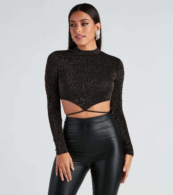 women's tops for those who love to experiment with fashionNight Life Metallic Knit Crop Top