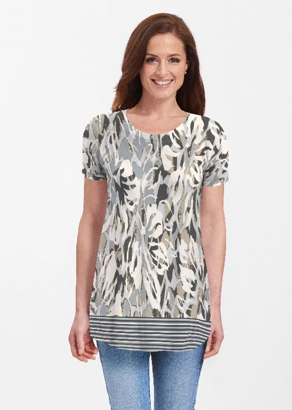 women's tops with flutter sleevesMystic Floral Stripe Grey (19170) ~ Butterknit Short Sleeve Tunic