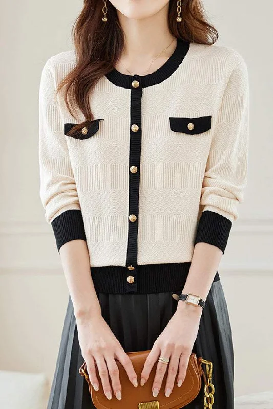 Vintage SweatersColor-blocked Chanel-style Knit Sweater