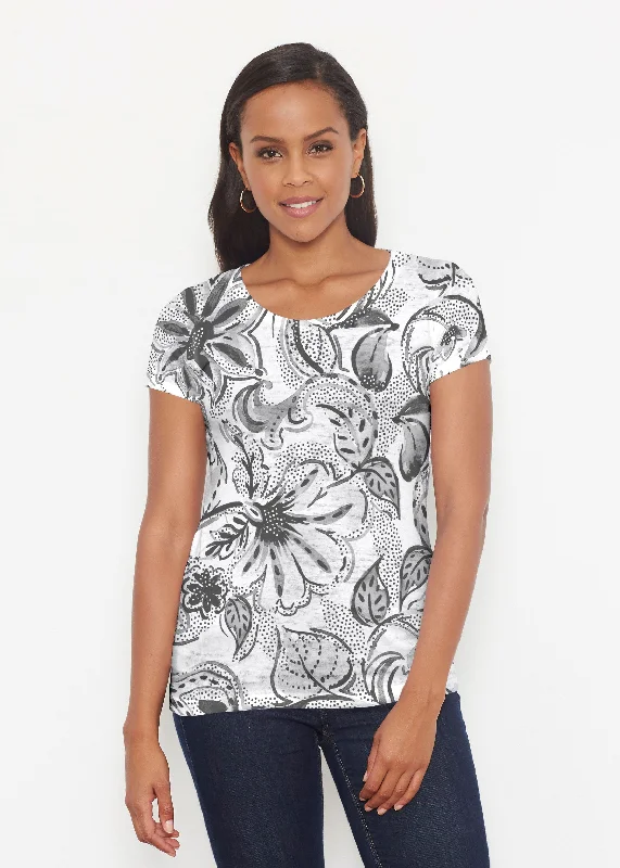 women's tops with beading accentsBaltic Watercolor Black (7697) ~ Signature Short Sleeve Scoop Shirt