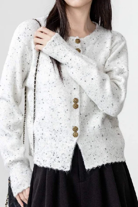 Retro Crewneck SweatersRound Neck Random Dot Pattern Knit Cardigan