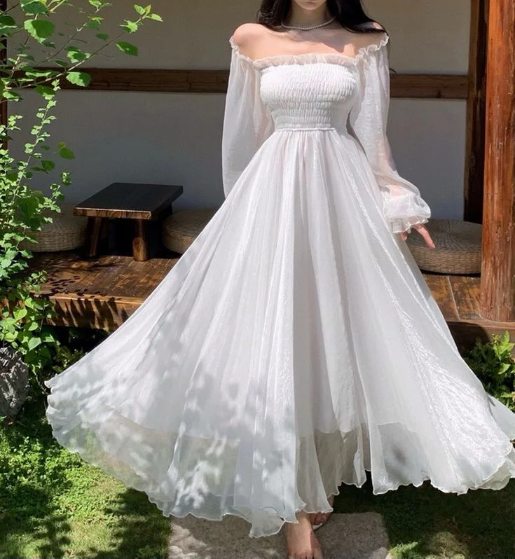 bespoke prom dressesWhite Tulle Dress,Long Sleeve Fairy Dress,Fairy Prom Dress Y6730